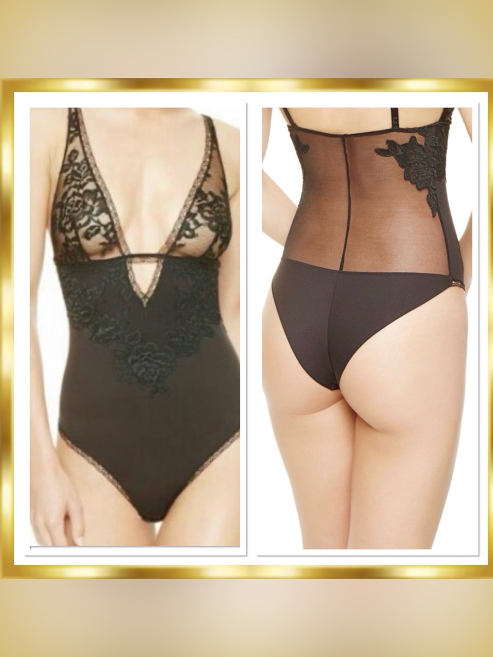 La Perla Plunge “Privilege” Frastaglio Embroidery Sheer Floral Bodysuit Medium